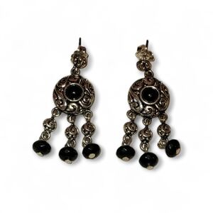 Vintage Avon Casual Silver Tone And Jet Boho Dangle Earrings